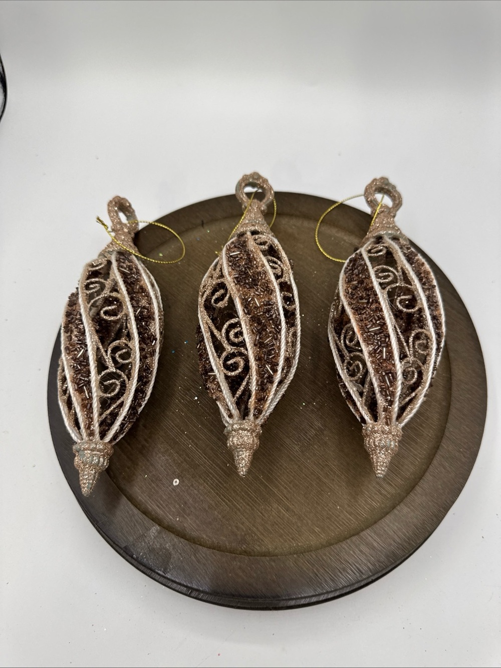Copper Teardrop Christmas Ornaments With  Embellishments Set Of 3